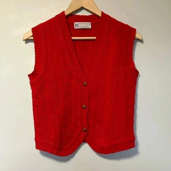 Aston Vintage Hand knitted Hong Kong 100% Shetland wool cable  knit sweater vest - Picture 1 of 6